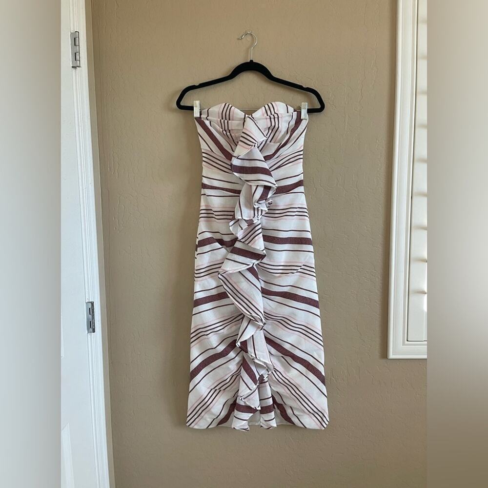 New C/MEO Collective On Her Own Striped Ruffle Strapless Midi Dress XS - Picture 3 of 7